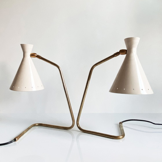 Image 1 of Paar Witte 50's Design Cocotte Lampen