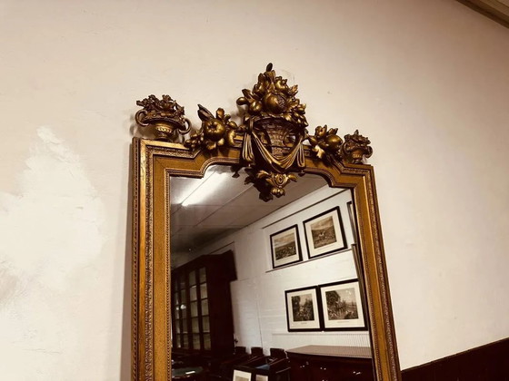 Antique English golden barock mirror mirror with large ornament, Wood, Barok (photo 3 of 15)