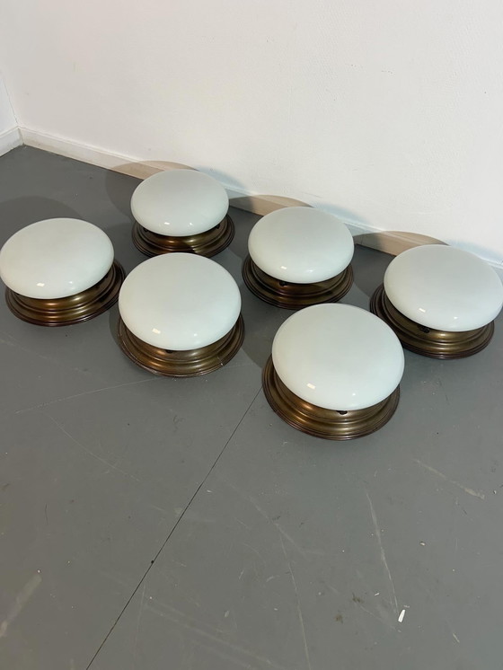 Image 1 of Sei lampade da soffitto in ottone del 1980