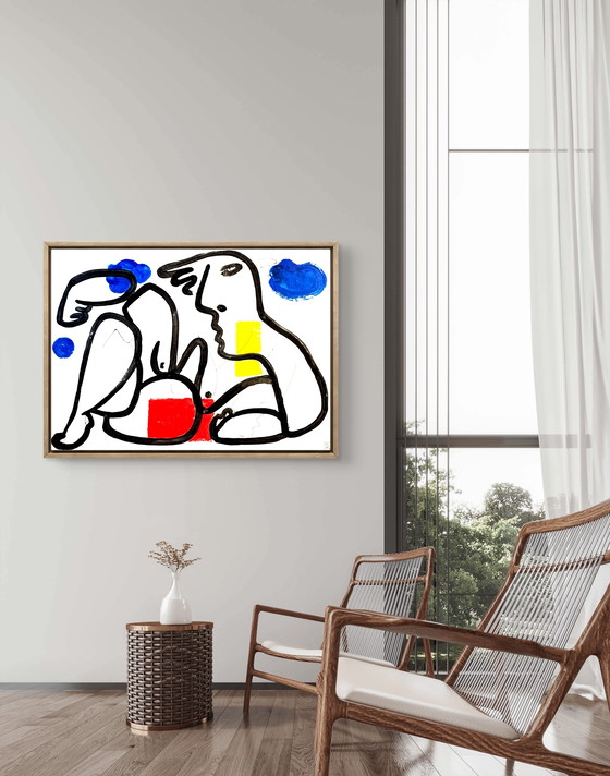 Image 1 of Gundi Falk (1966) Magnificent painting “female nude between blue and red”