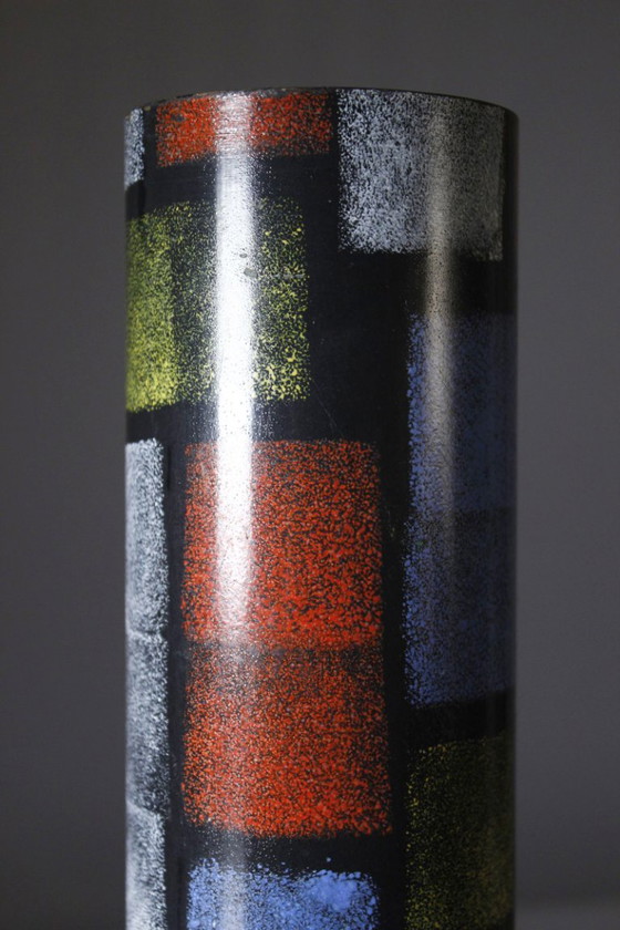 Image 1 of Vintage modernist design brass painted roller vase in the style of Mondrian, Italy, 1950s