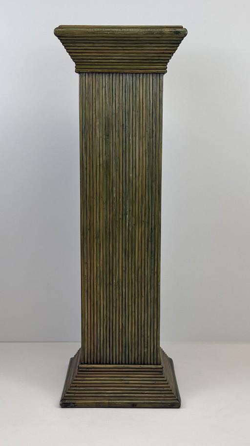 Vintage Green Bamboo Pedestal - Column Square Pencil Reed