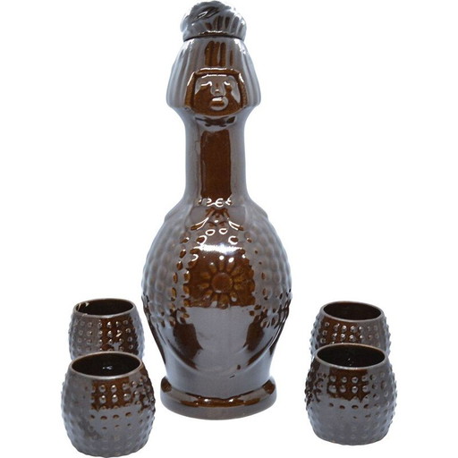 Carafe et verres en céramique vintage de Bronisław Wolanin, Pologne 1960