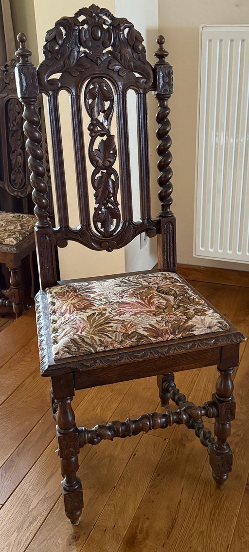 Antique oak table and 12 matching chairs