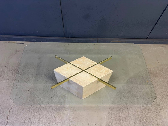 Travertine and brass coffee table by Artedi, 1980s – Glass, Vintage (photo 4 of 10)