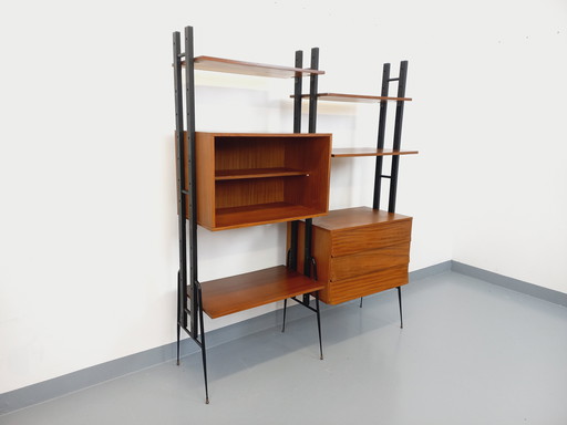 Vintage Teak and Metal Double Modular Italian Bookcase from the 60s