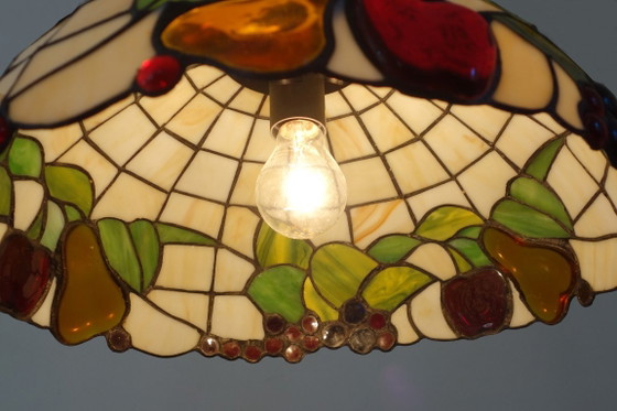 Tiffany style Pendant lamp with fruit motif, 90s, Glass, Metal, Creme (photo 6 of 14)