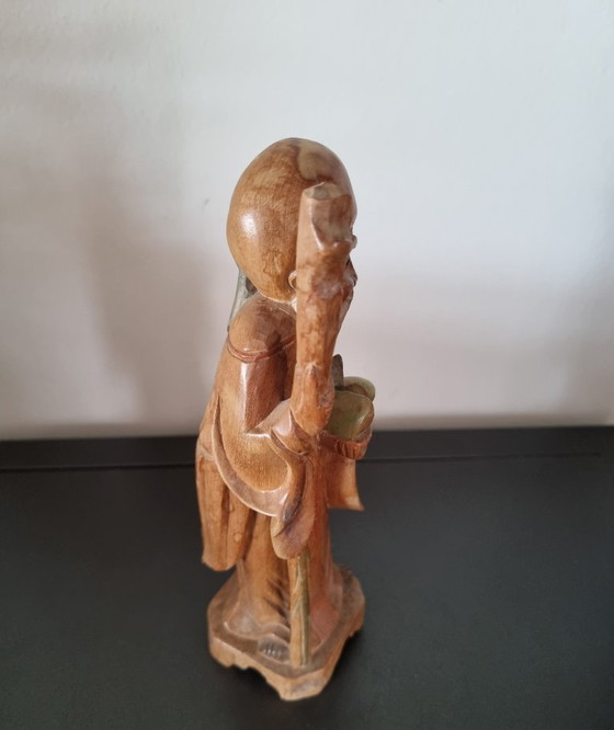 Vintage Shou Xing (Shou Lao) Houten Beeld – Decoratieve objecten, Wood (photo 2 of 5)