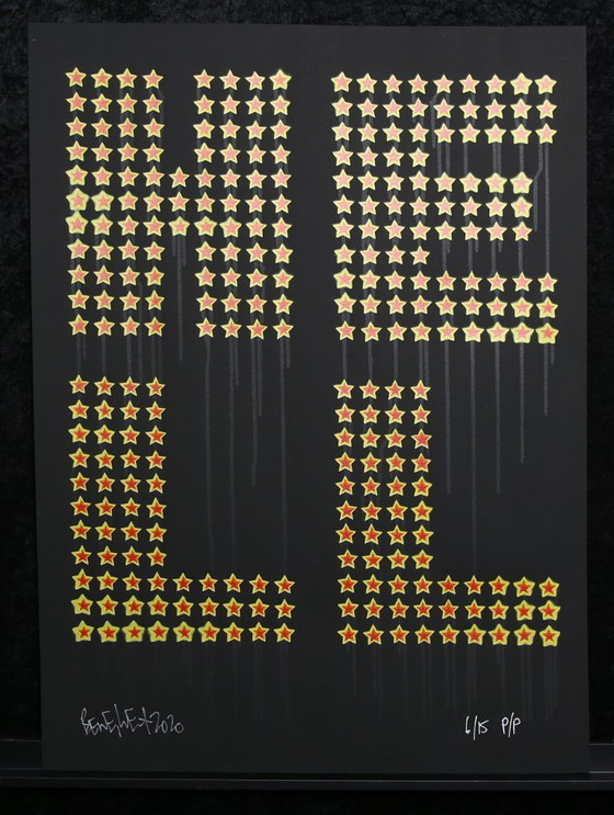Image 1 of Un, Ben - Enfer - Sérigraphie 3 couleurs avec revêtement gouttelettes - Signée à la main