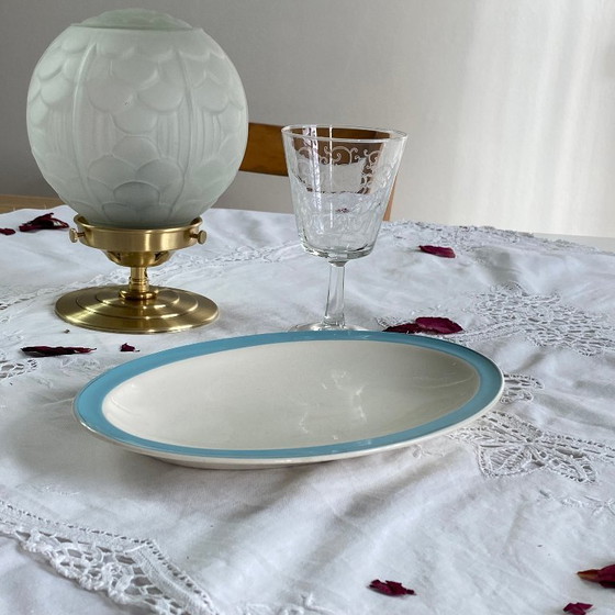 Image 1 of Ravier petit plat de service faïence ancienne Boch et Frères Kéralux bleu 