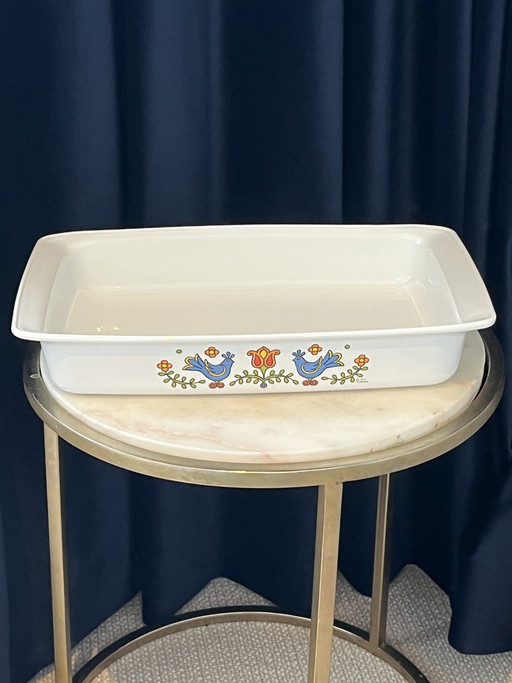 Praktische Vintage-Pyroflam/Corning-Ware-Ofenschale mit dem Motiv „Dutch Blue“ (Blauer Vogel).