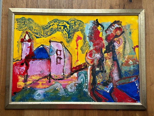 Painting Jan Te Wierik - Houses and Trees, Yellow Village