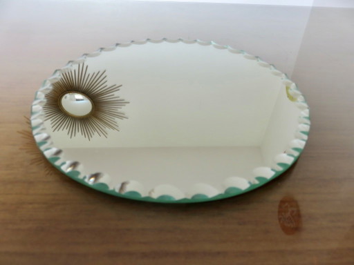Vintage round, beveled, Art Deco style mirror, freestanding, 1940s-50s