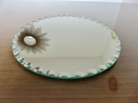 Image 1 of Vintage round, beveled, Art Deco style mirror, freestanding, 1940s-50s