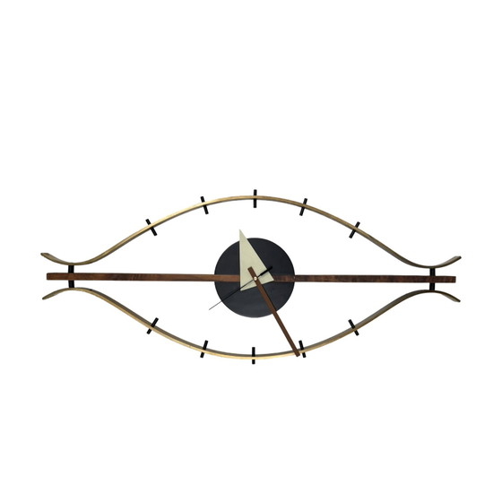 Image 1 of Orologio da parete Mcm - A forma di occhio - Ottone e legno - Dotato di nuovo meccanismo