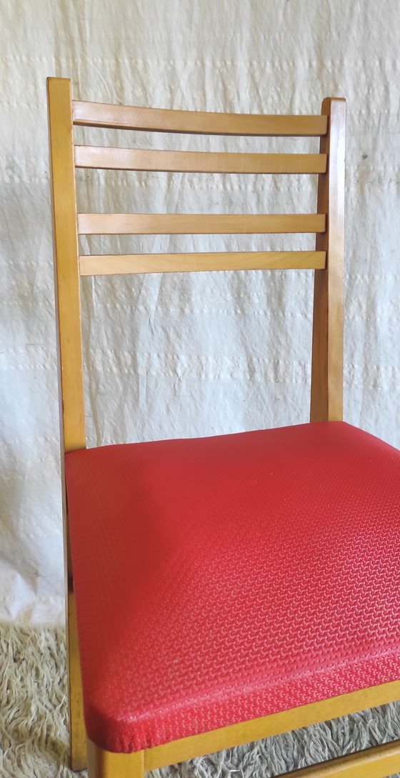 Image 1 of Modernistische stoel van massief hout en moleskin - jaren 1950