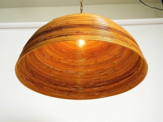 Image 1 of Preciosa lámpara colgante de techo italiana de bambú de los años 70 | Ø 72 cm | Vivai del Sud