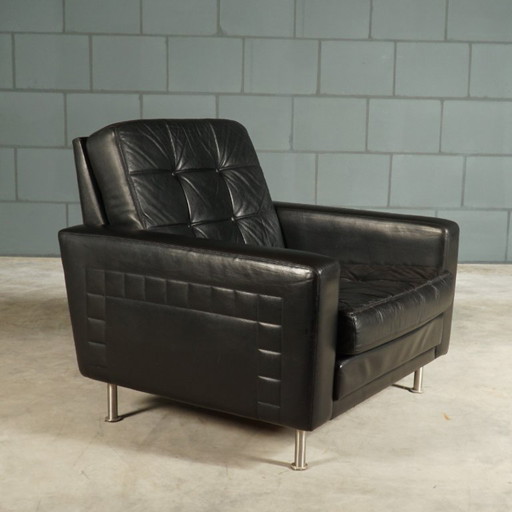 Fauteuil vintage en cuir noir des années 1970 – Leather, Metal (photo 2 of 13)