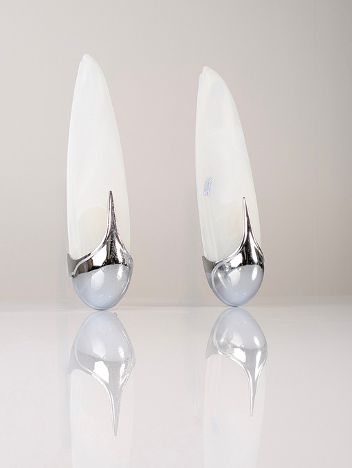 Paire d'appliques Idearte en verre de Murano avec base chromée 1980