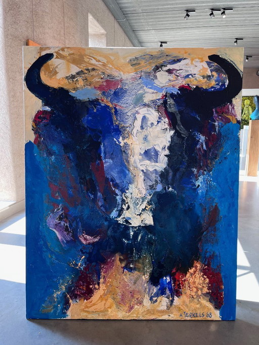 Gran cuadro de Erik Kierkel que representa un toro.