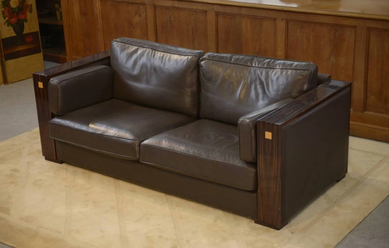 Minimalist leather and Macassar ebony canapé from the 1980s. – 3-5 seaters, Wood, Design (photo 6 of 15)