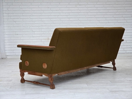 Image 1 of Dänisches 3-Sitzer-Sofa aus den 1970er Jahren, Möbelwolle, massives Eichenholz.