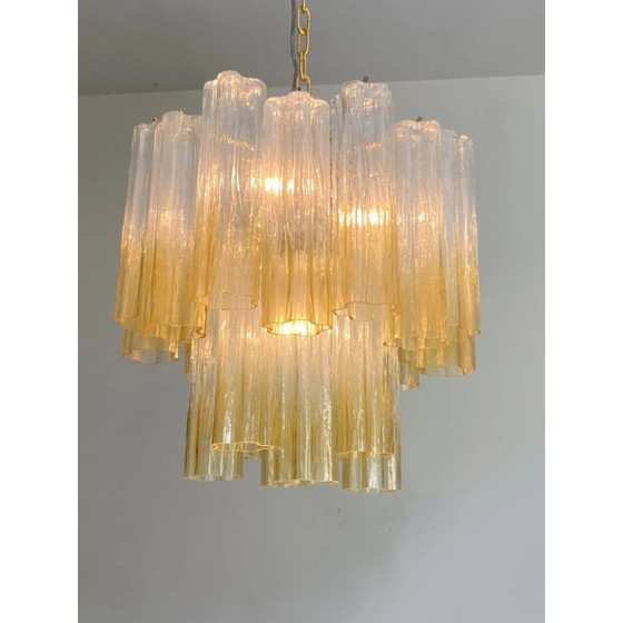 Image 1 of Lustre contemporain de luxe en verre de Murano « Tronchi » ambré transparent de style Venini