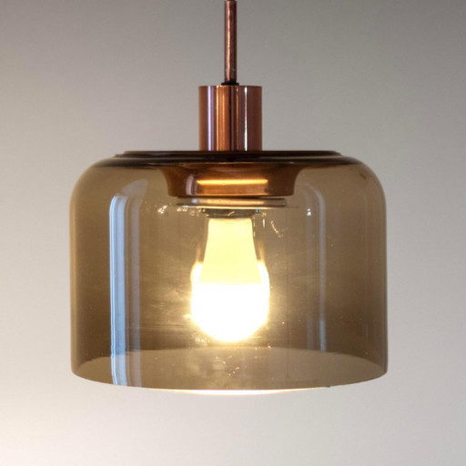 1x pendente in vetro fumé e bronzo di design italiano