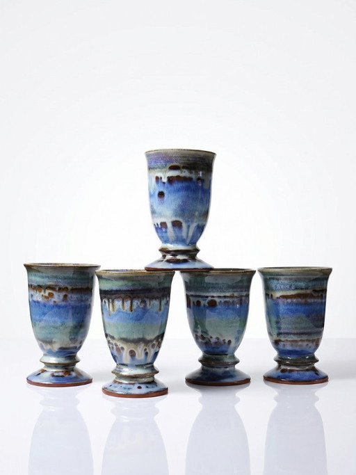 Set of 5 glazed ceramic mazagrans, 1960s-1980s