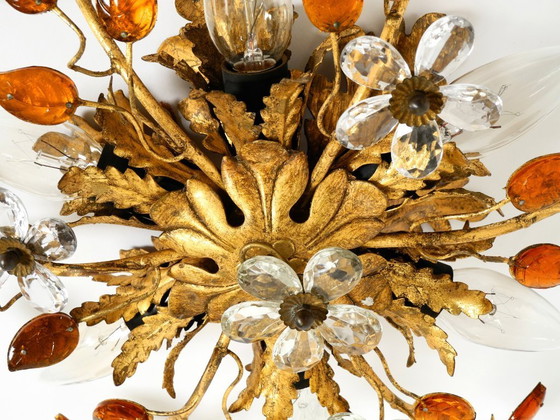 Image 1 of Très belle lampe de plafond ou applique murale plaquée or des années 1960, de Banci Firenze, Italie
