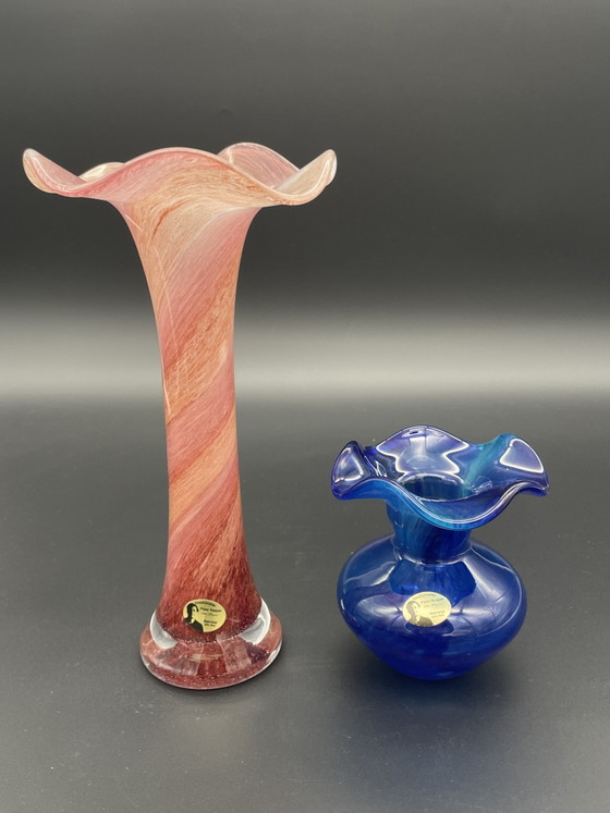 Compact art glass vase by Peter Kaspar made of blue lead crystal. (photo 6 of 6)