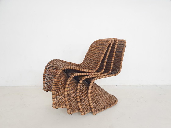 Image 1 of Set van vier rotan S-stoelen in de stijl van Verner Panton