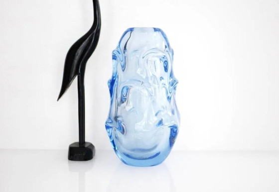 Image 1 of Vase vintage en cristal moderne bleu pâle par Börne Augustsson pour Åseda