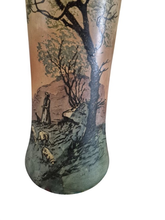 Glass Vase with Landscape Decor, legras, Green, Art Nouveau (photo 8 of 13)