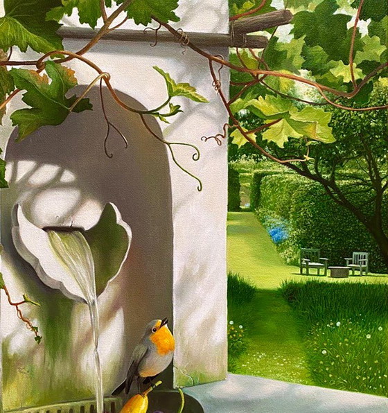 Original Oil Painting Park Landscape Fruits Garden With A Fountain – Paintings & Drawings, Canvas (photo 3 of 8)