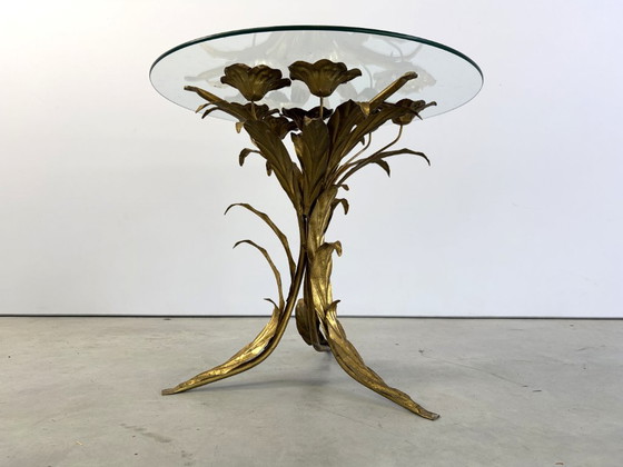 Vintage Gilt Metal Flower Side Table, 1960s – Glass (photo 7 of 10)