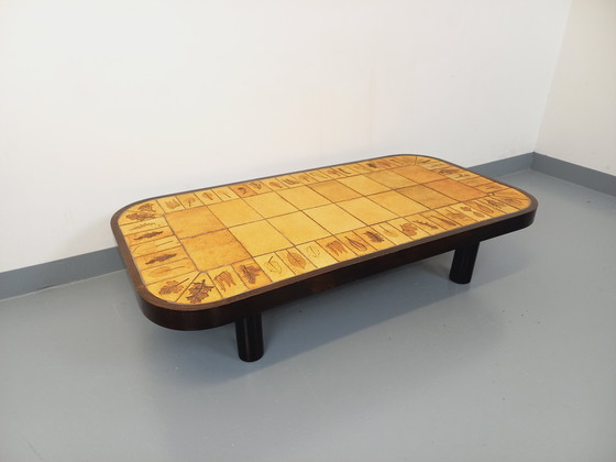 Image 1 of Vintage Roger Capron Dark Wood and Vallauris Ceramic Coffee Table from the 60s and 70s