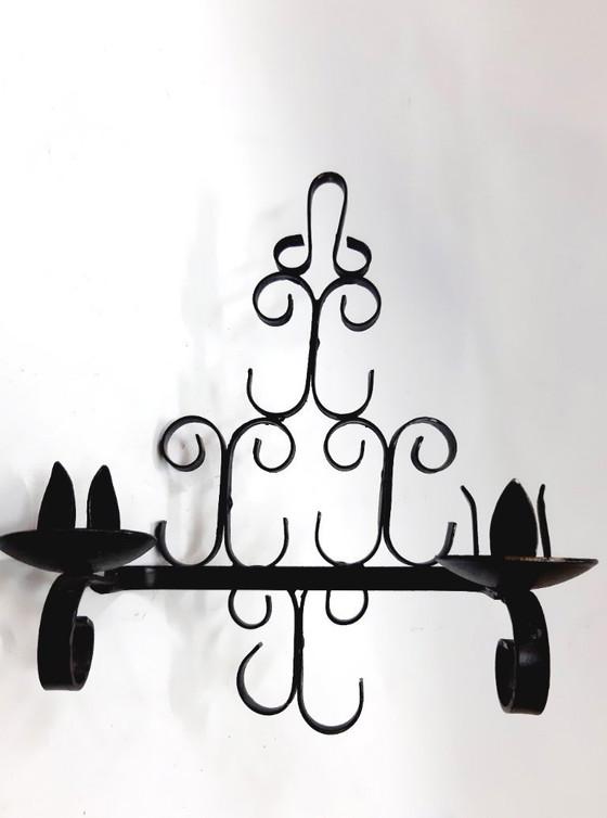 Image 1 of Portacandele doppio vintage, in ghisa, da appendere alla parete