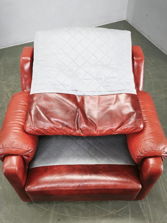 Jaren 70 Deense Moderne Rode Leren Lounge Fauteuil, Scandinavisch Design, Leer, Rood, Vintage (foto 13 van 15)