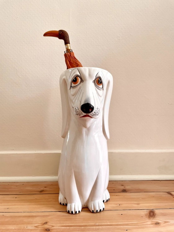 Image 1 of Regenschirmständer Hund Basset aus Keramik, Italien