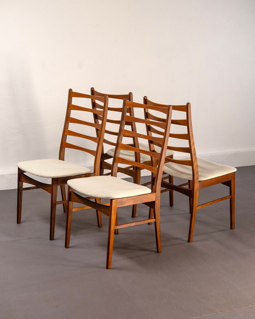 6x Danish Dining Chairs made of Solid Teak and Beige Upholstery
