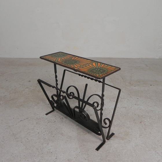 Image 1 of Vintage Newspaper Rack, Magazine Rack, Table With 3 Tiles