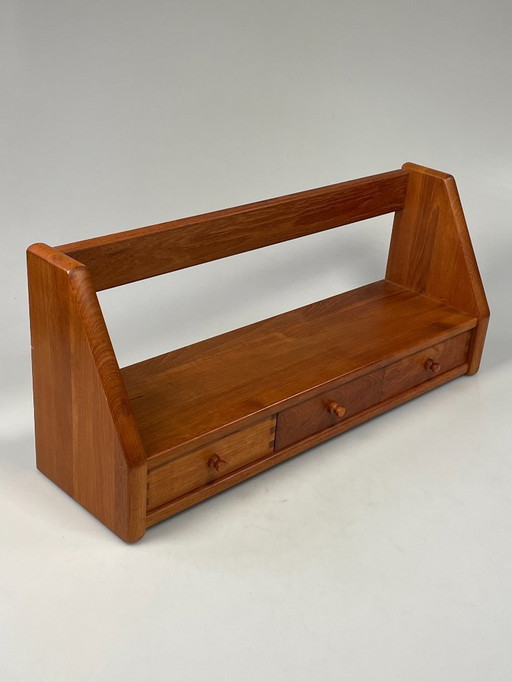 Vintage Wandplank Met Lades, Dyrlund, Massief Teak, Denemarken 1970's