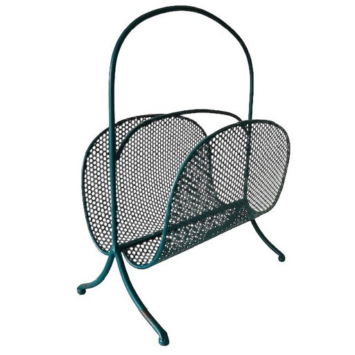 Zeitungsständer/Zeitschriftenkorb im Vintage-Design, Metall, Türkis, 1980er Jahre