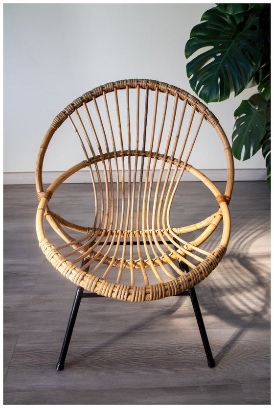 Image 1 of Rattan and steel basket chair, adult model, 1970s