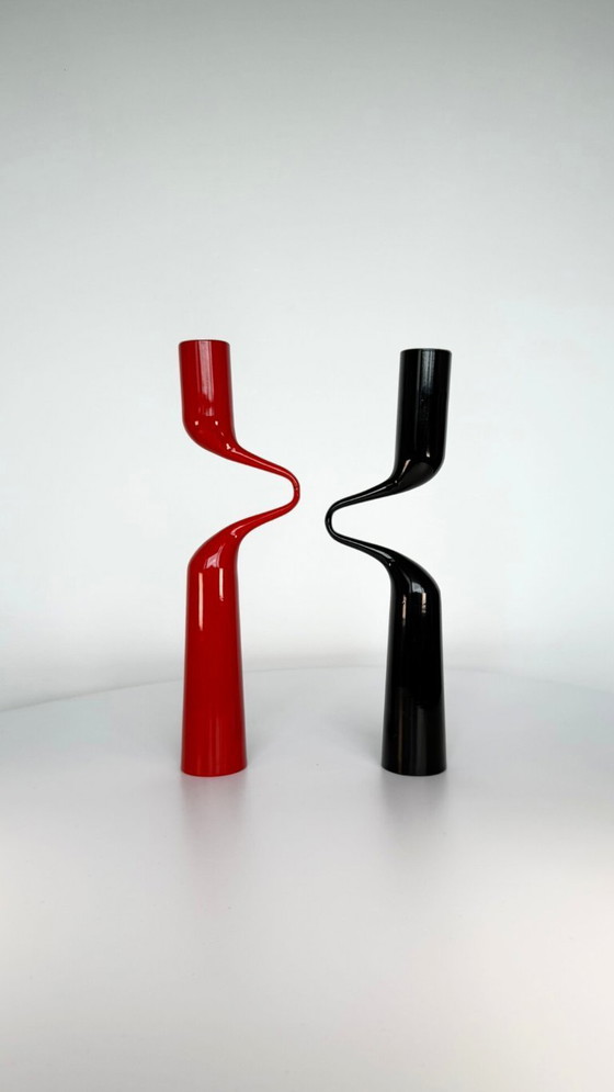 Image 1 of Red and black 'Tango' candlesticks designed by Mikaela Dörfel for Menu Denmark