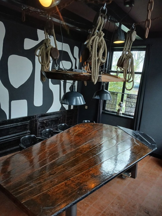 Image 1 of Robust ship's table with ceiling piece, accessories, and lamps for 18 people