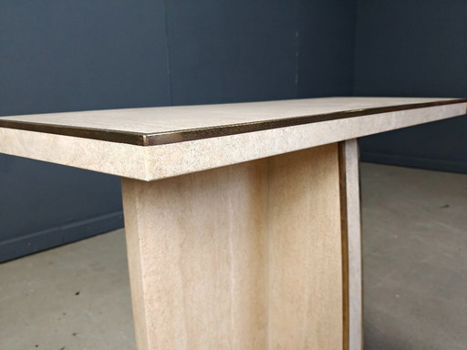 Console vintage en travertin et laiton, années 1970
