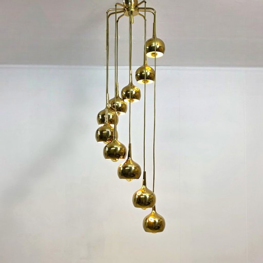 Hans-Agne Jakobsson Lampe Cascade en laiton 10 coupelles années 1960