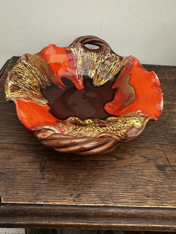 Image 1 of Coupe à fruits- Centre de table vintage céramique émaillée attribuée Vallauris 